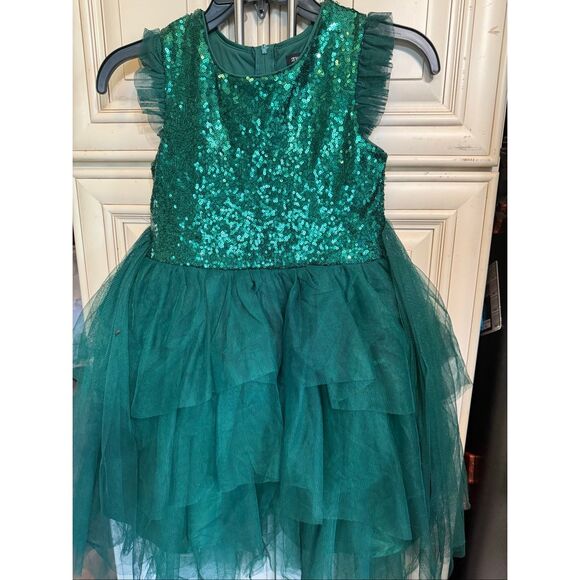 Zunie Girls Sequin Tulle Tiered Sleeveless Formal Party Dress Dark Green Size 8 - Picture 1 of 8